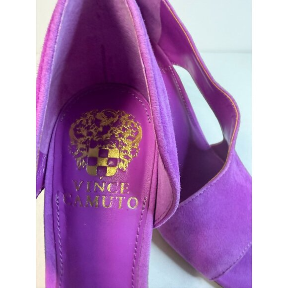 Vince Camuto Alinton Purple Suede Size 7 High Stiletto Peeptoe Heel Pumps Formal - Picture 11 of 13